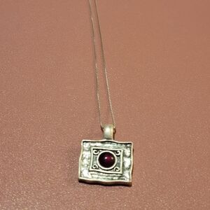 Lia Sophia silver and garnet square pendant necklace